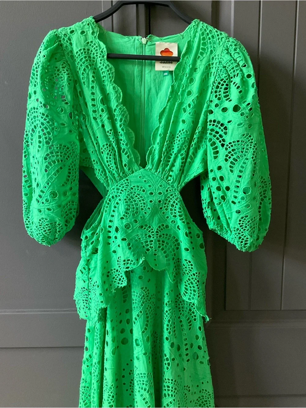 FARM Rio Vibrant Richeliu Eyelet Maxi Dress with Puff Sleeves - Picture 4 of 13